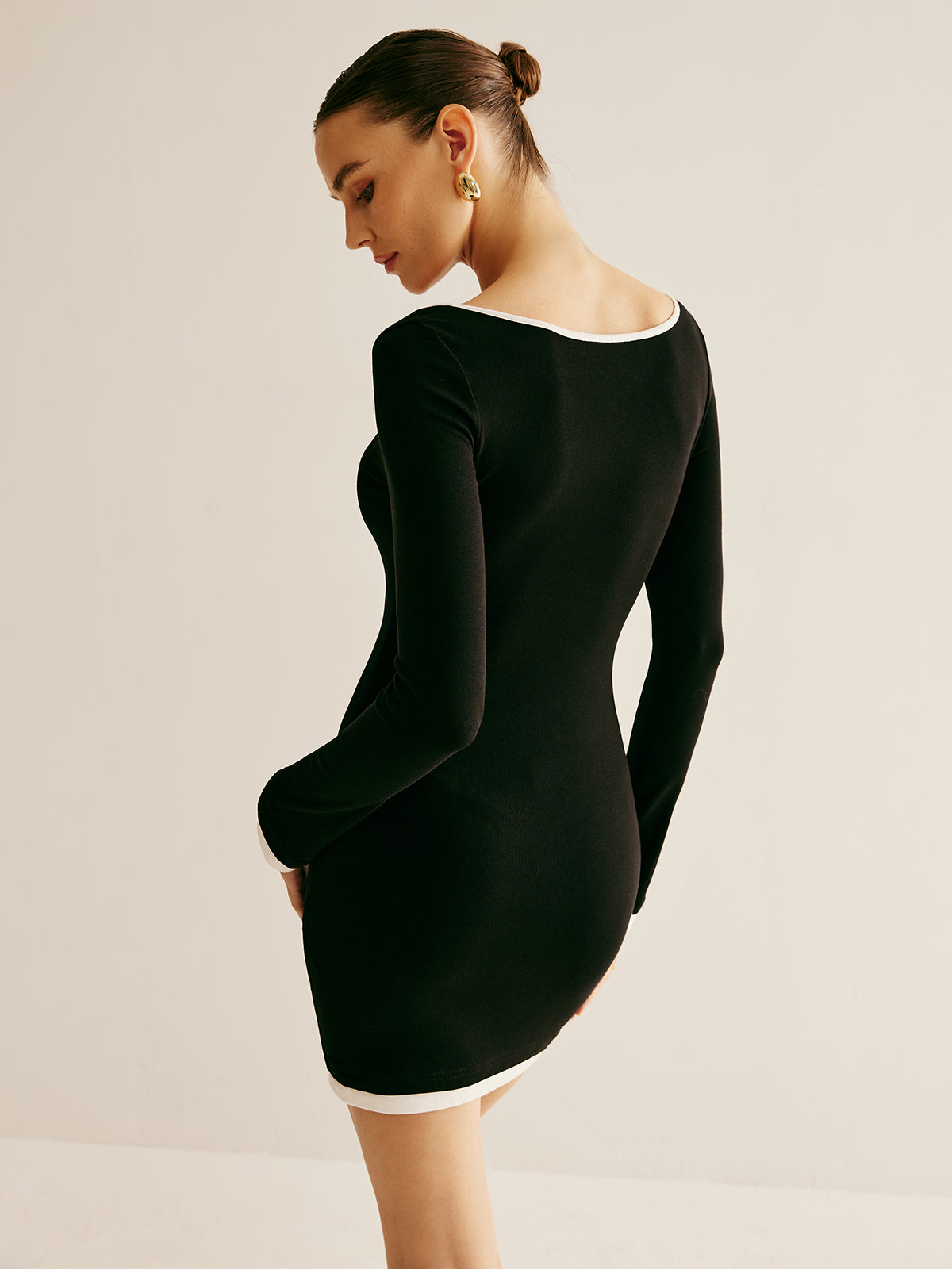 Square Collar Drawstring Knit Dress for Women Casual Comfort