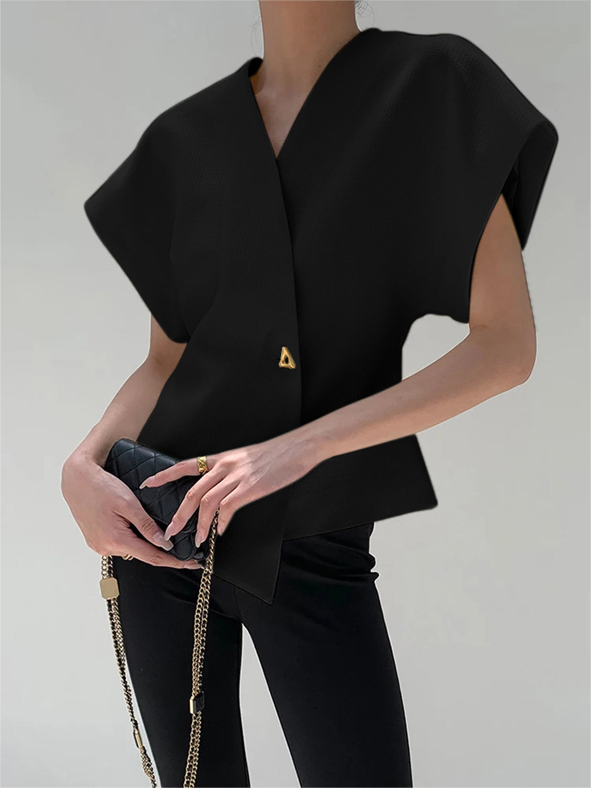 Trendy V-Neck Button Down Blouse for Women Casual Fit