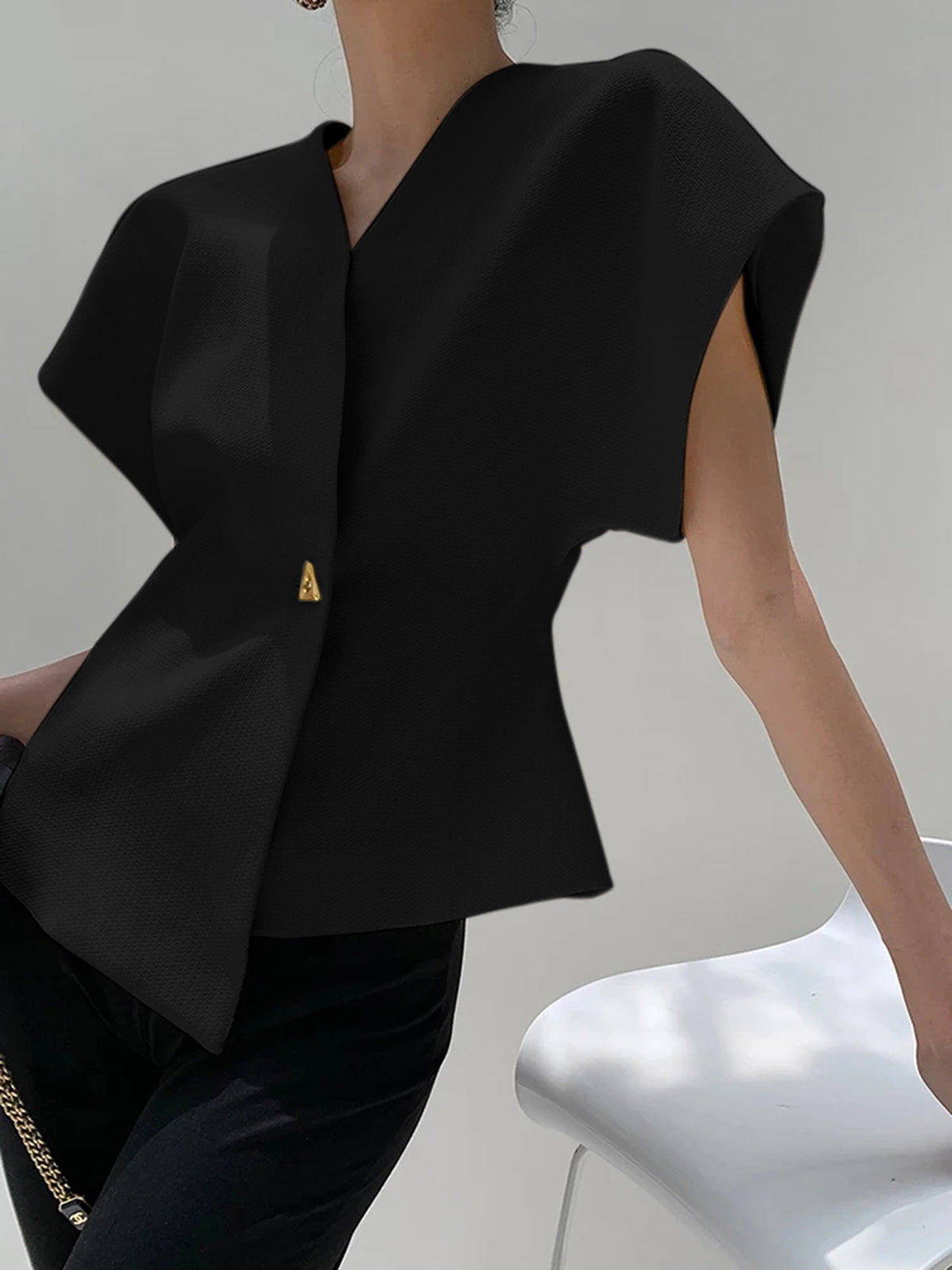 Trendy V-Neck Button Down Blouse for Women Casual Fit