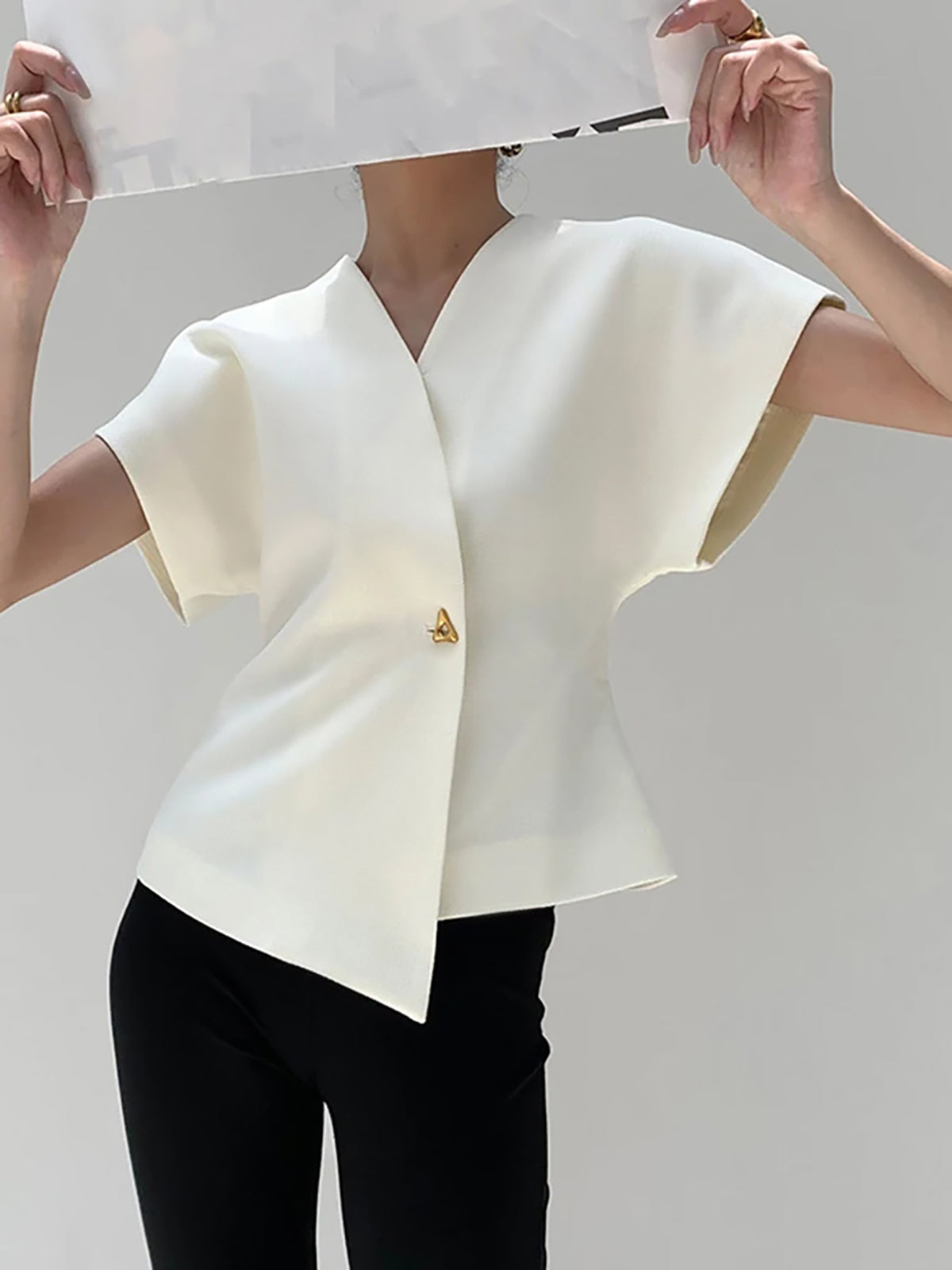 Trendy V-Neck Button Down Blouse for Women Casual Fit