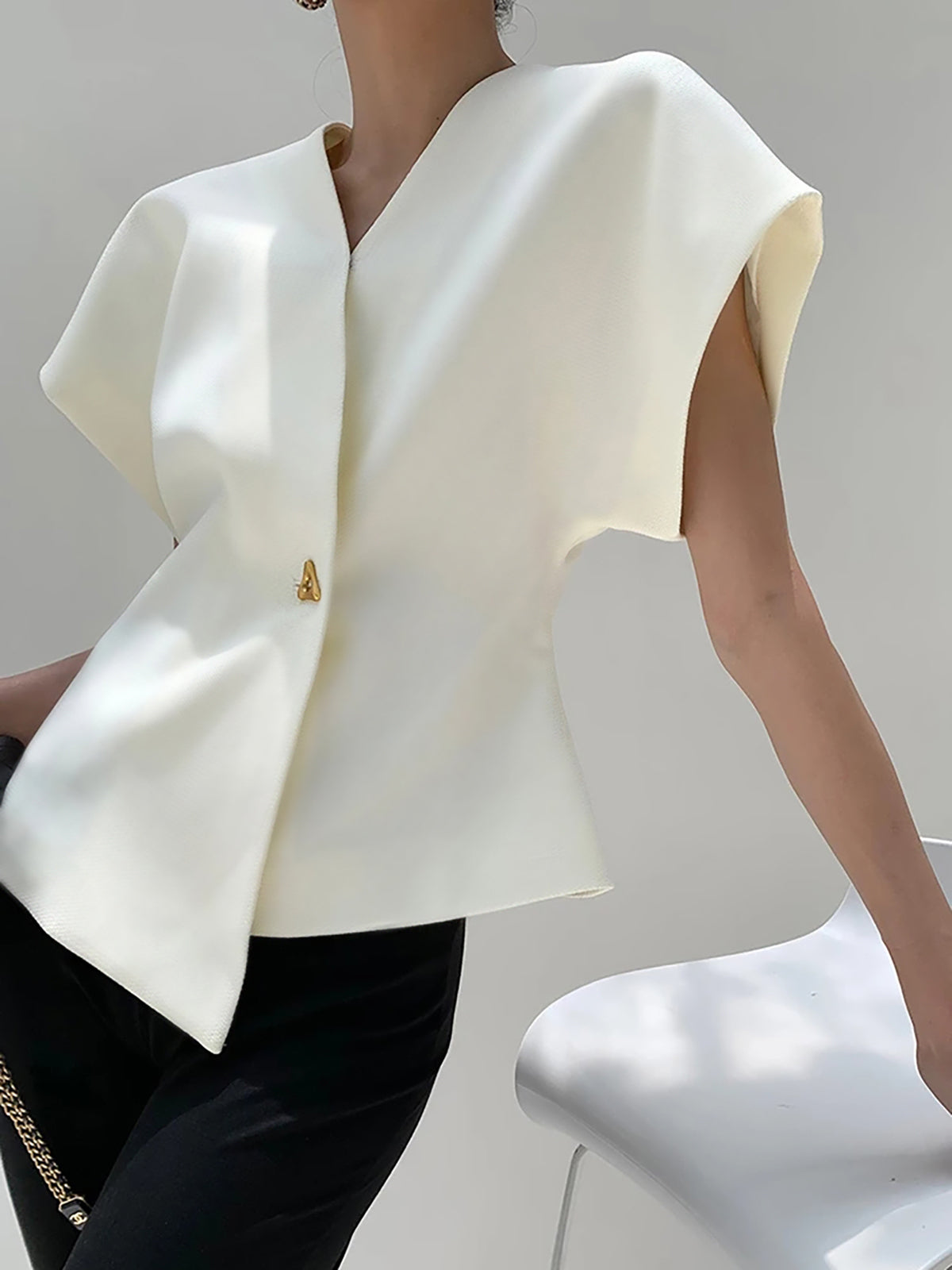 Trendy V-Neck Button Down Blouse for Women Casual Fit