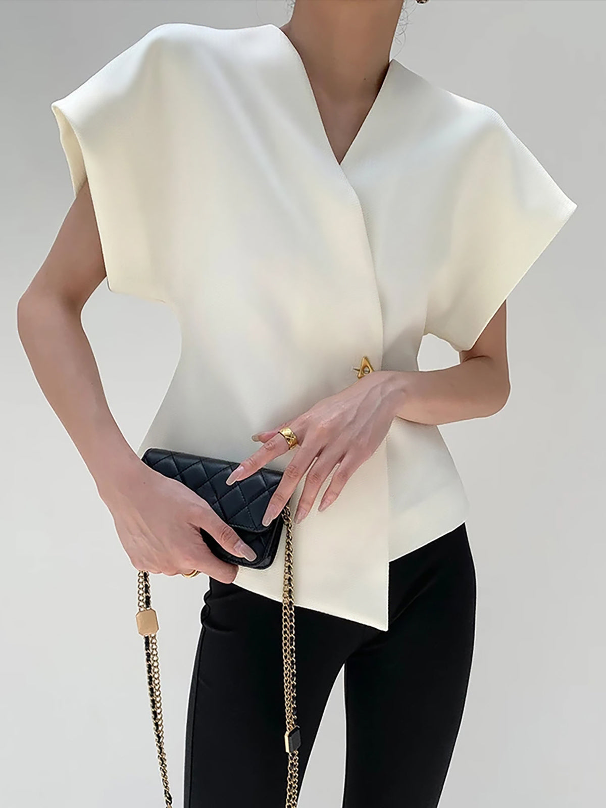 Trendy V-Neck Button Down Blouse for Women Casual Fit