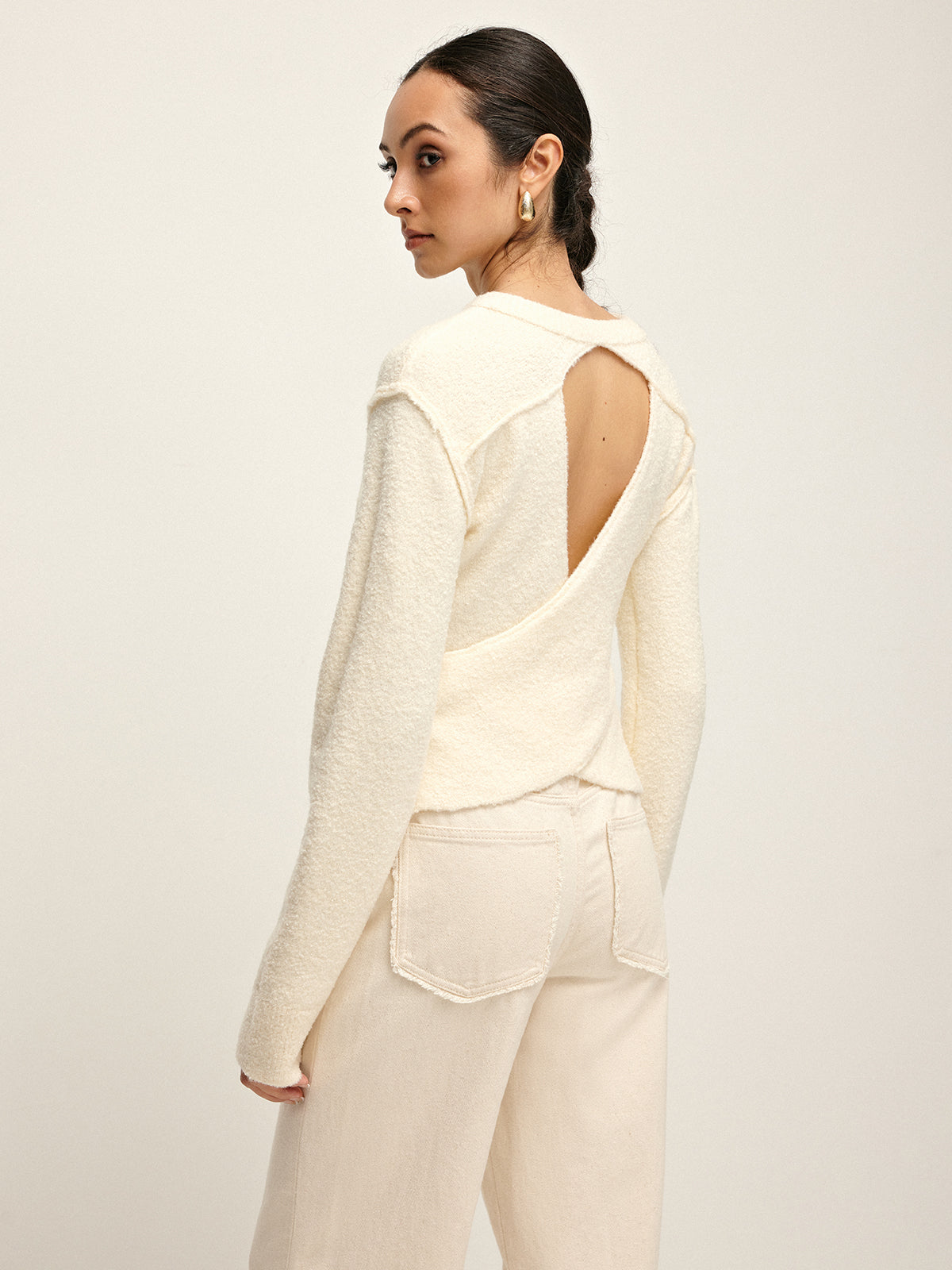 Plain Cutout Cozy Knit Top for Women Casual Wear