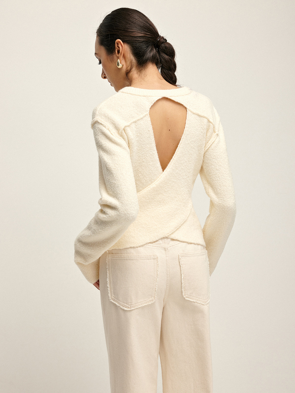 Plain Cutout Cozy Knit Top for Women Casual Wear