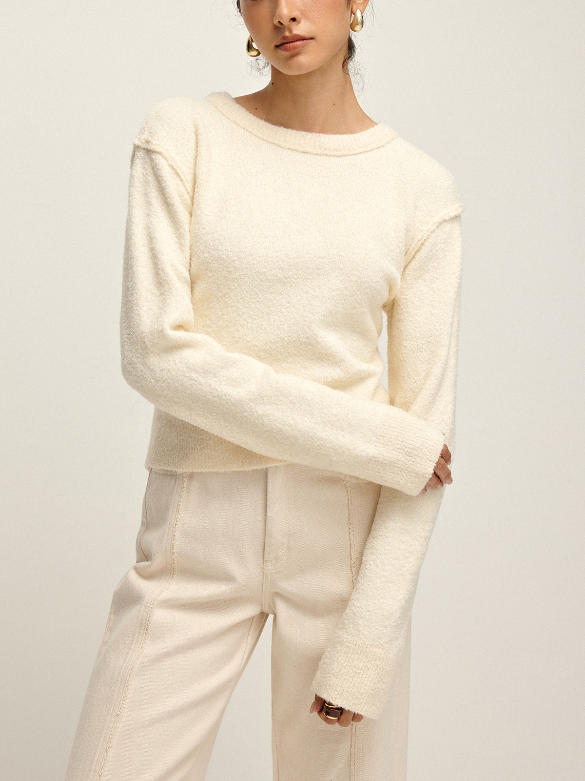 Plain Cutout Cozy Knit Top for Women Casual Wear