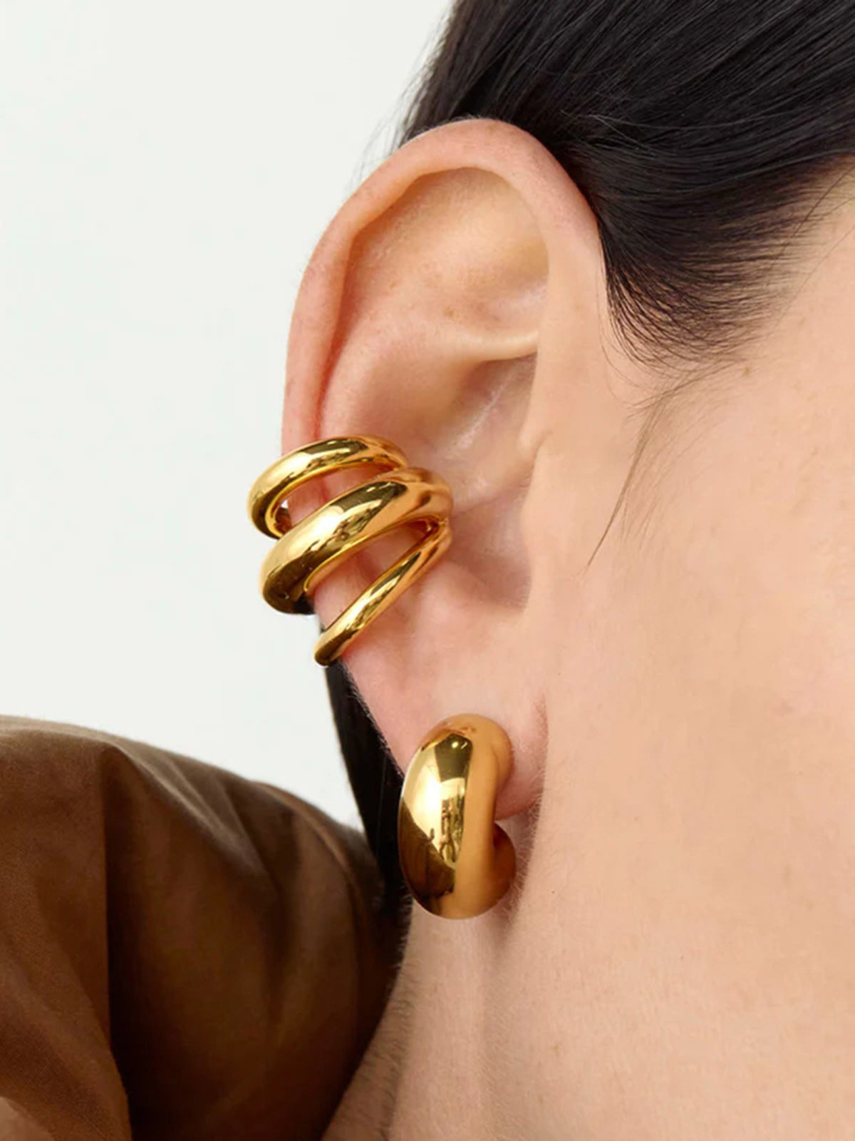 Triple Layered Chubby Hoop Ear Cuff, No Piercing Required, Trendy Design