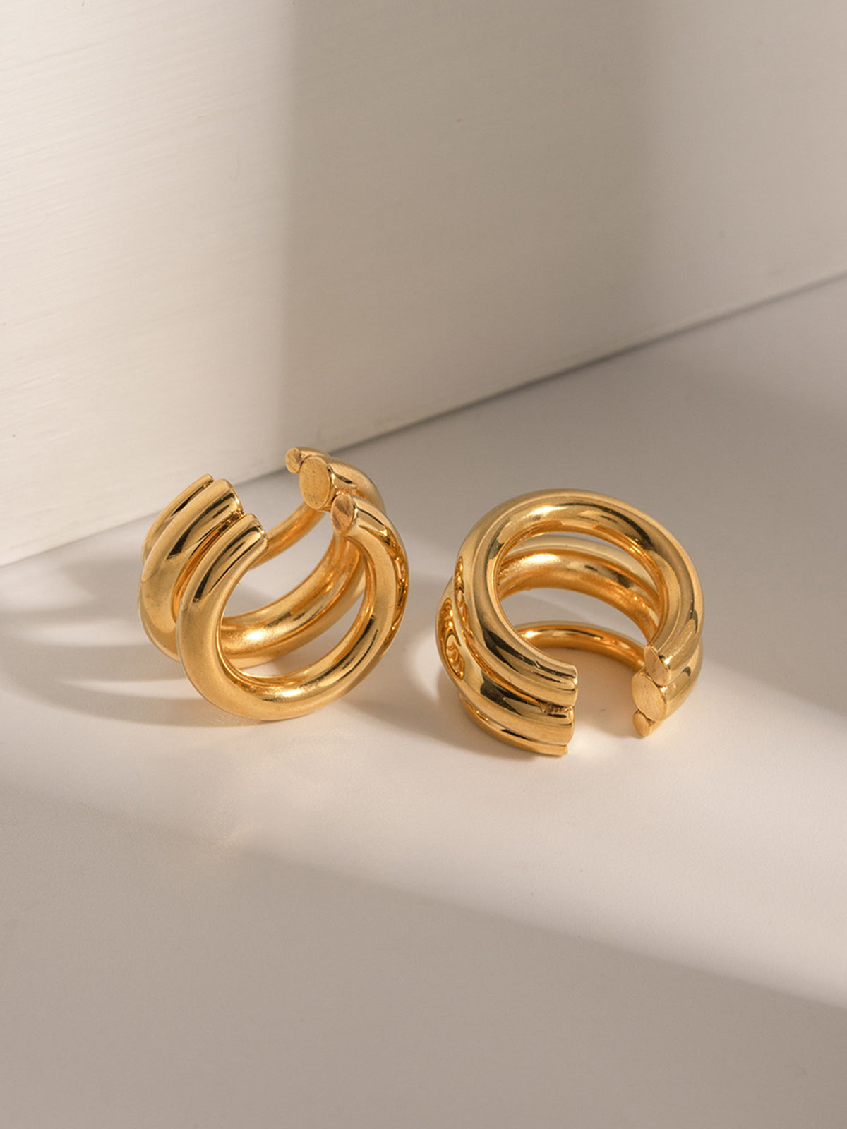 Triple Layered Chubby Hoop Ear Cuff, No Piercing Required, Trendy Design