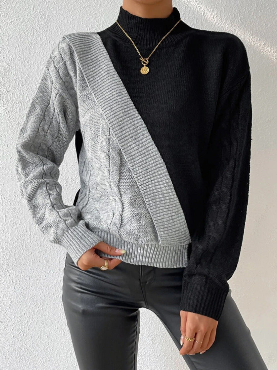 Oversized Color Block Pullover Sweater for Women Cozy Casual