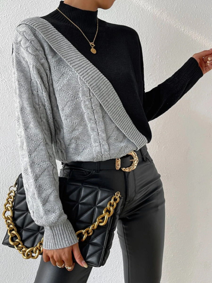 Oversized Color Block Pullover Sweater for Women Cozy Casual