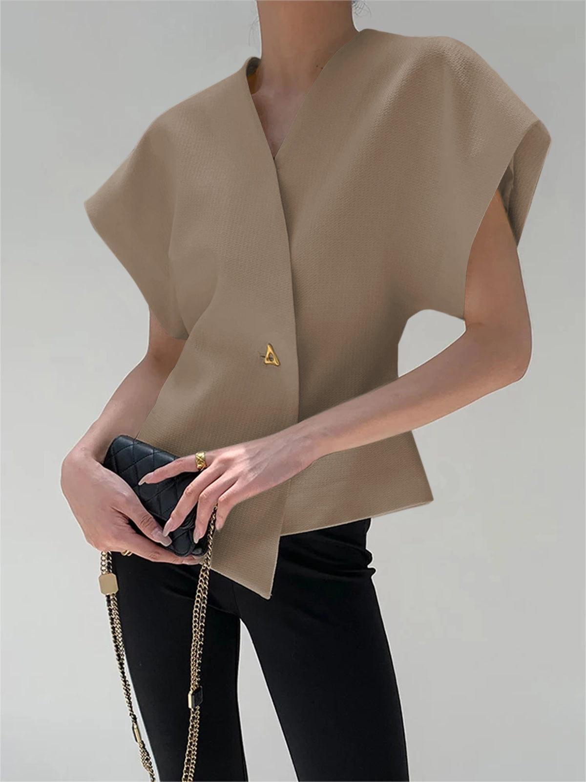 Trendy V-Neck Button Down Blouse for Women Casual Fit