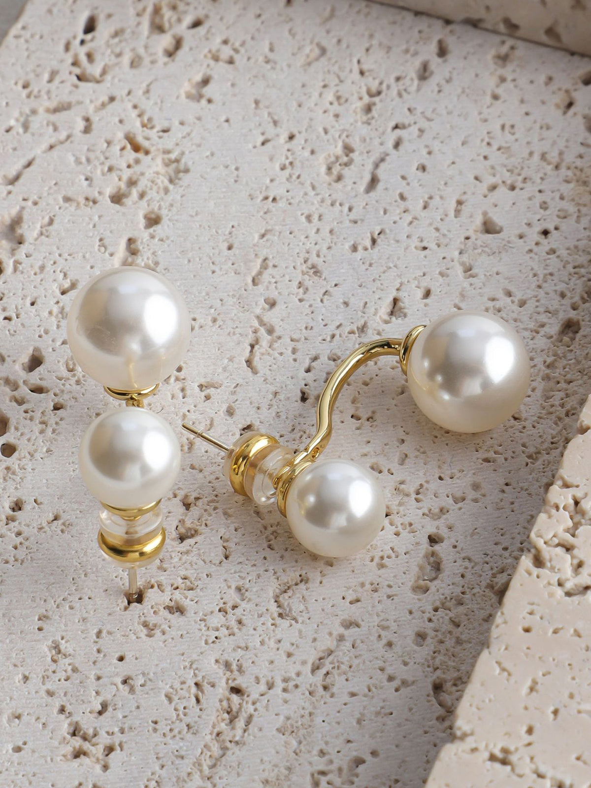Elegant Double Pearl Stud Earrings Timeless Bridal Fashion Jewelry