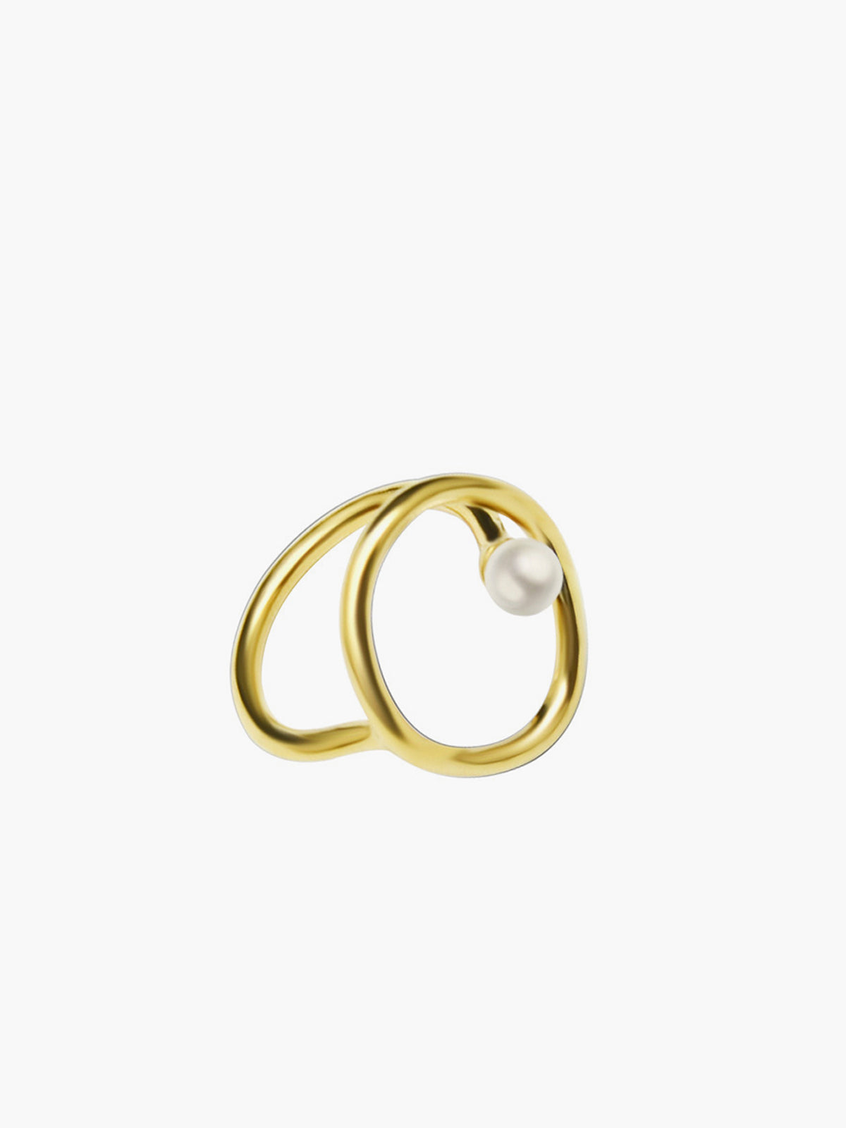 Oval Circle Freshwater Pearl Gold Ring - Elegant Wedding Bridal Jewelry