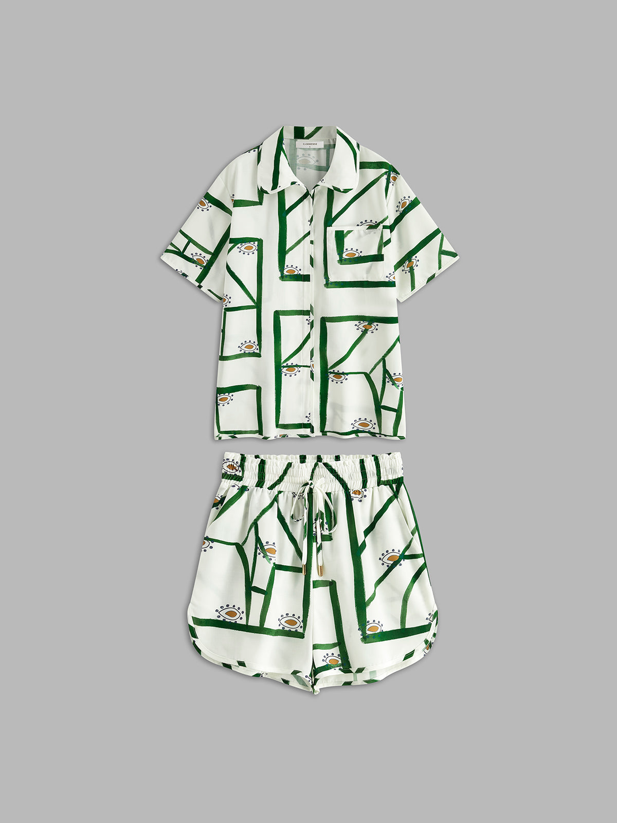 Print Drawstring Shorts Set Comfortable Lightweight Summer Loungewear