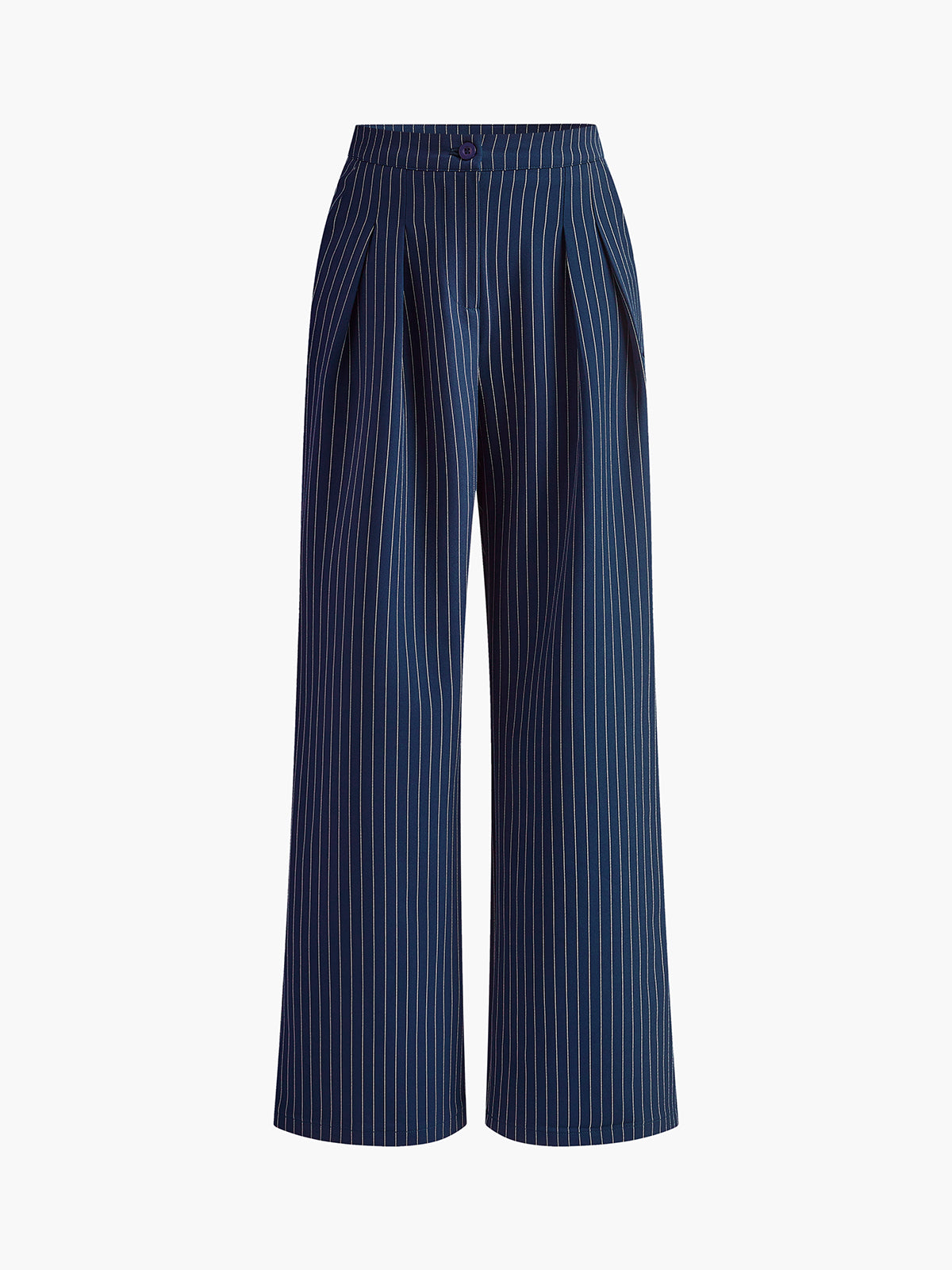 Pinstripe Pleated Wide-Leg Pants for Women, High Waist Elegant Trousers