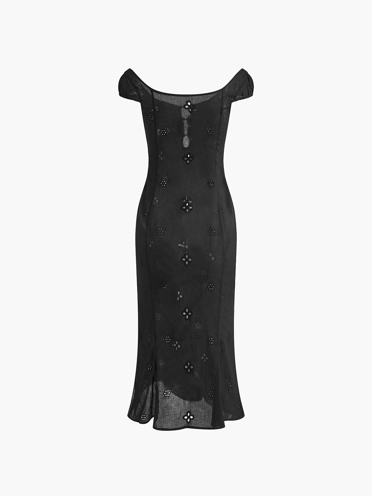 Semi-Sheer Cotton Keyhole Neckline Midi Dress With Belt Tie Detail