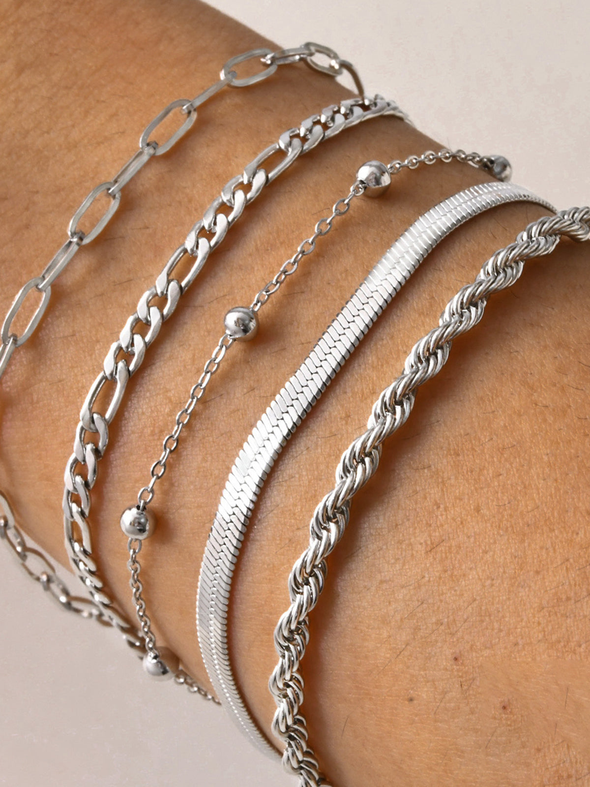 5pcs Geometric Golden Chain Bracelet Set Adjustable Fashion Jewelry