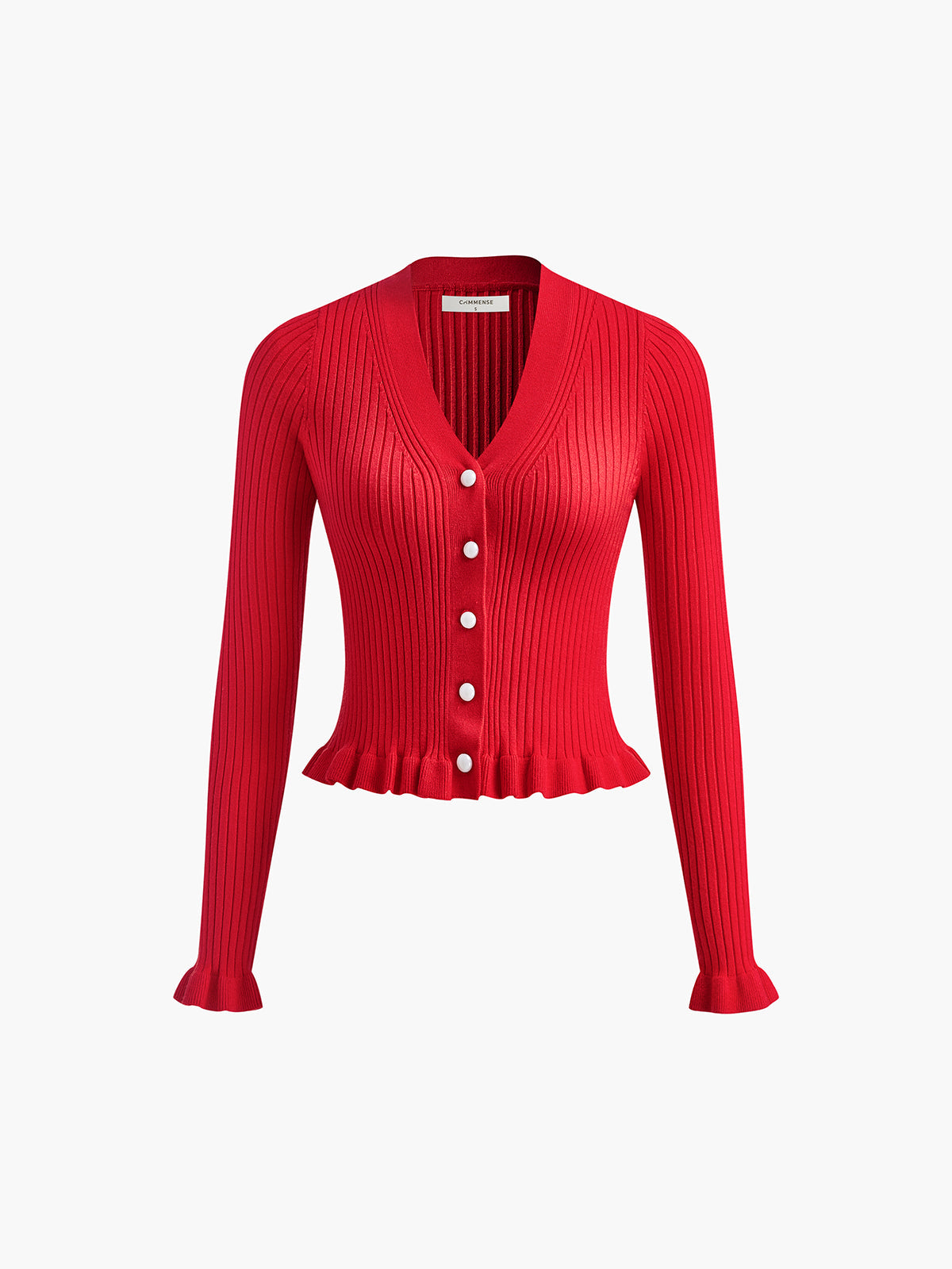 Ruffled Trim Button-Front Long Sleeve Cardigan Cozy Knitwear Essentials
