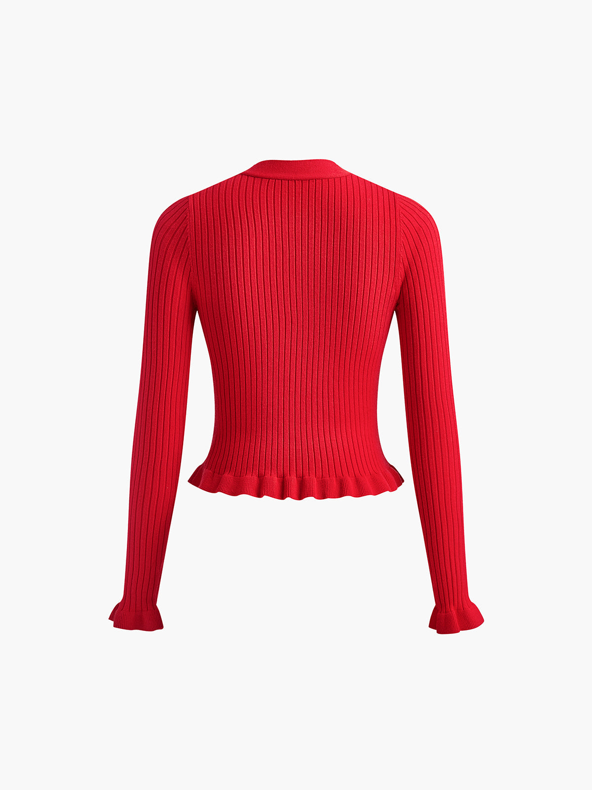 Ruffled Trim Button-Front Long Sleeve Cardigan Cozy Knitwear Essentials