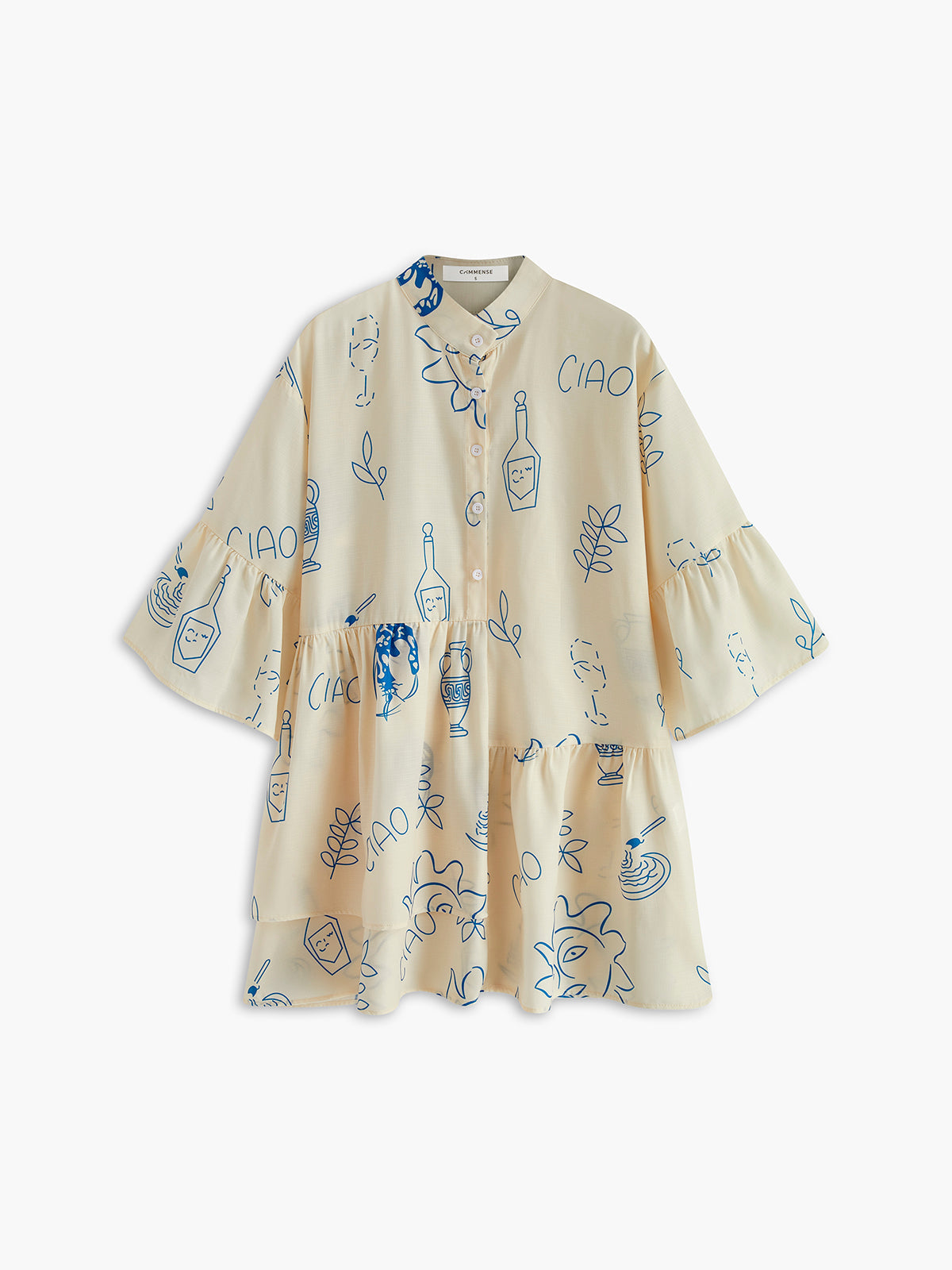 Oversized Sun Print Short Dress with Flowy Sleeves for Women