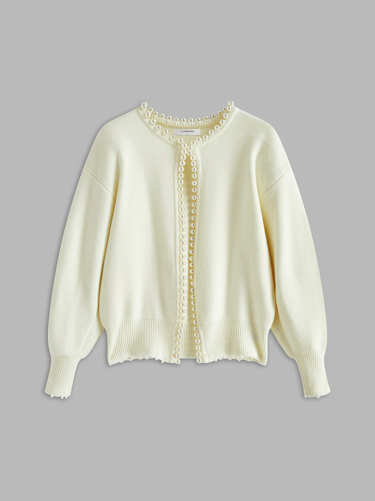 Pearl Trim Ripped Hem Cardigan Stylish Lightweight Spring Outerwear