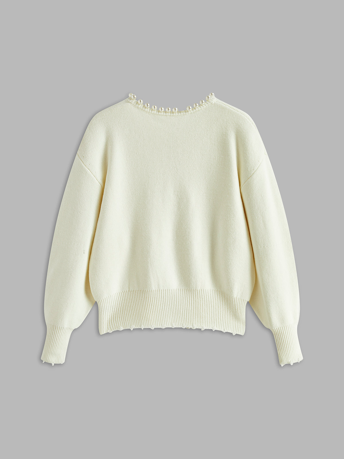 Pearl Trim Ripped Hem Cardigan Stylish Lightweight Layer