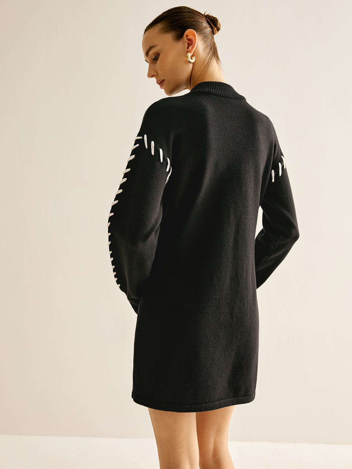 Contrast Trim Sweater Short Dress Casual Fall Fashion