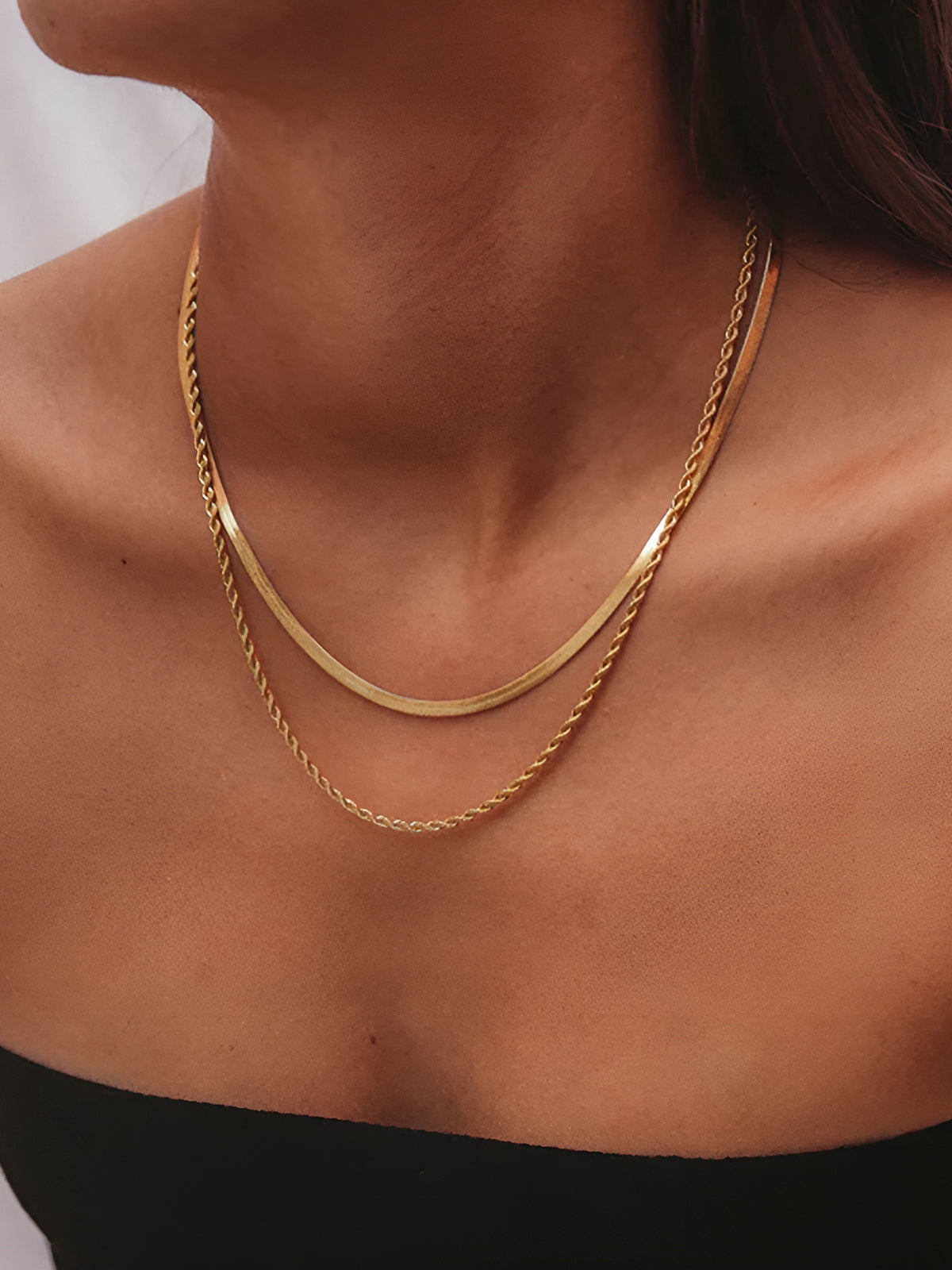 Double-Layer Snake & Twist Chain Necklace, Durable Stainless Steel, Unisex Design