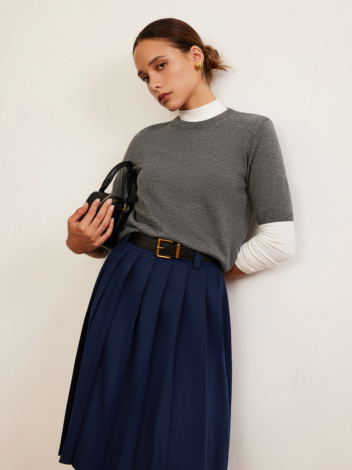 Wool-Blend Crew Neck Knit Top for Women All Seasons Comfort