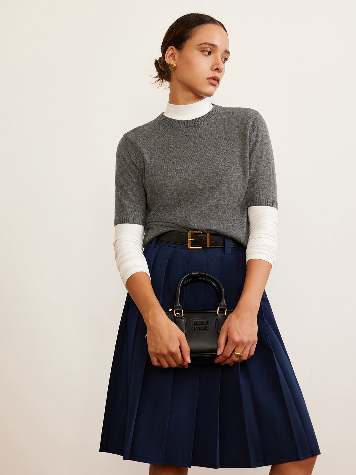 Wool-Blend Crew Neck Knit Top for Women All Seasons Comfort