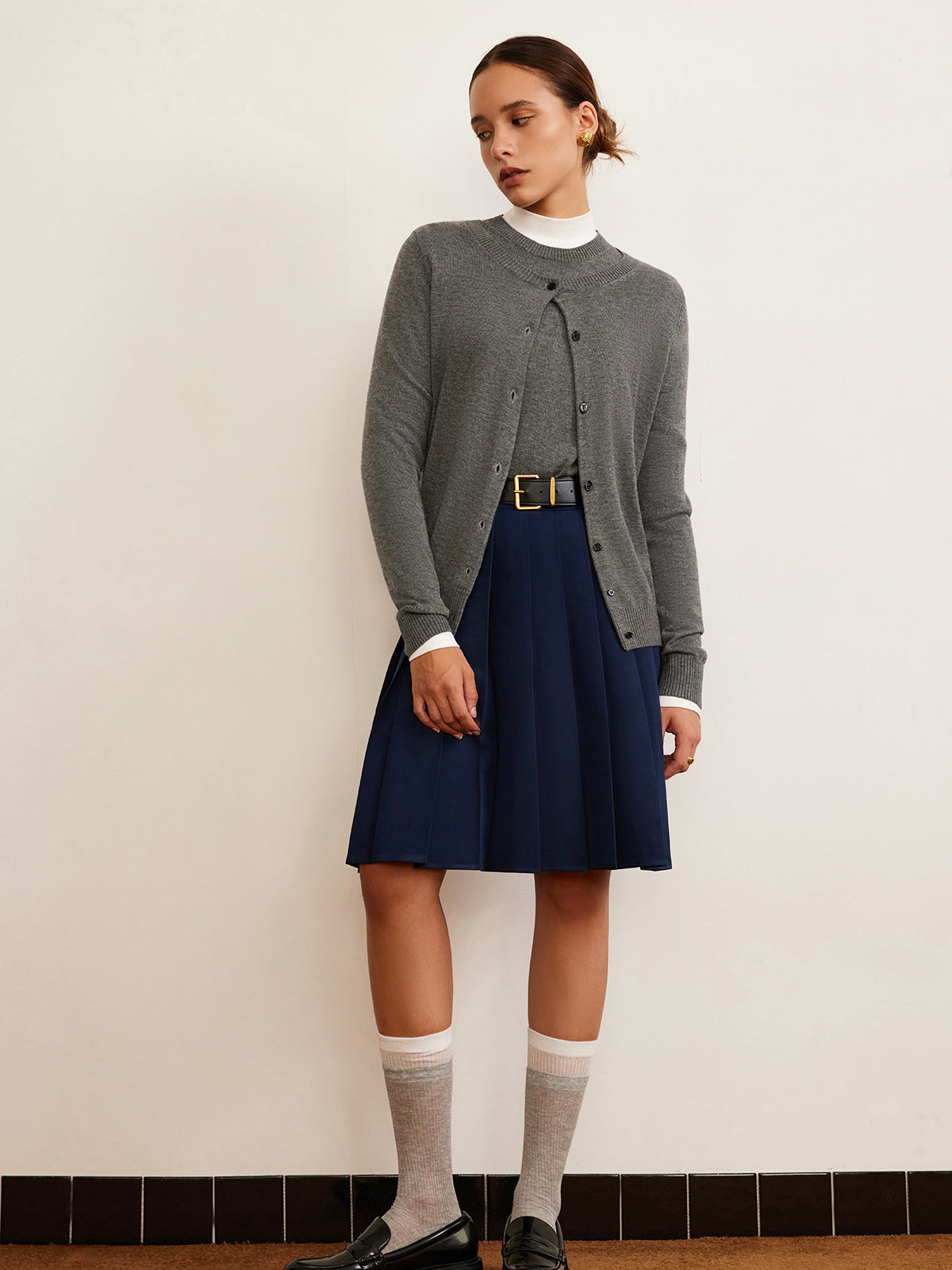 Wool-Blend Double-Breasted Cardigan Sweater for Women