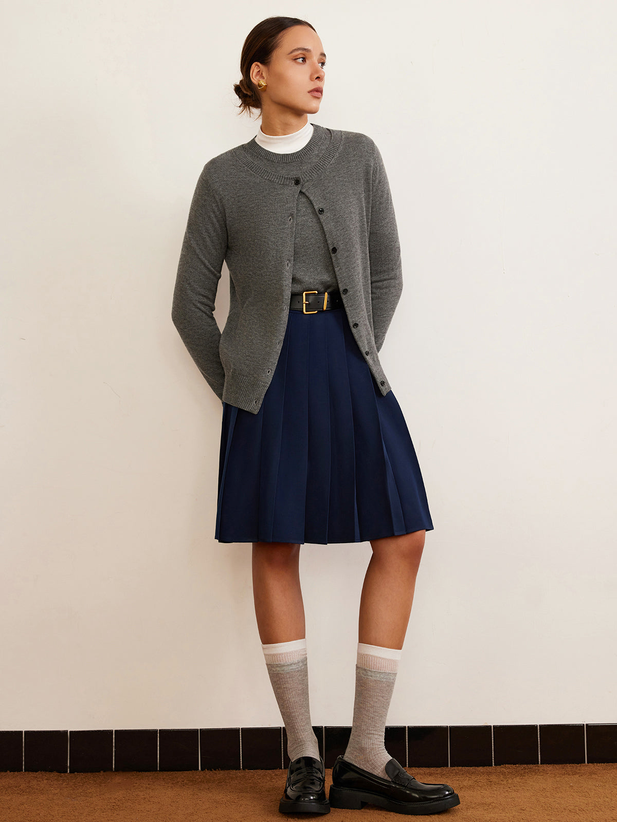 Wool-Blend Double-Breasted Cardigan Sweater for Women