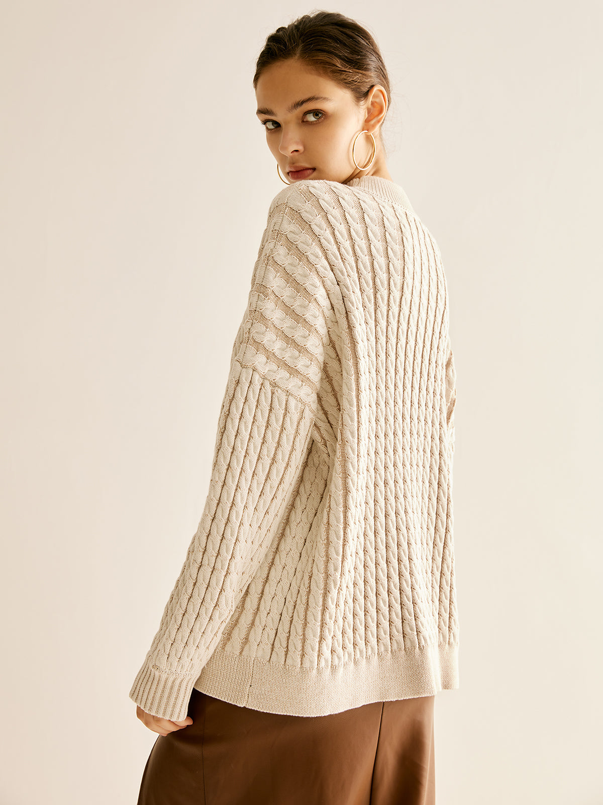 Minimalist Plain Cable Sweater for Women Cozy Winter Knit