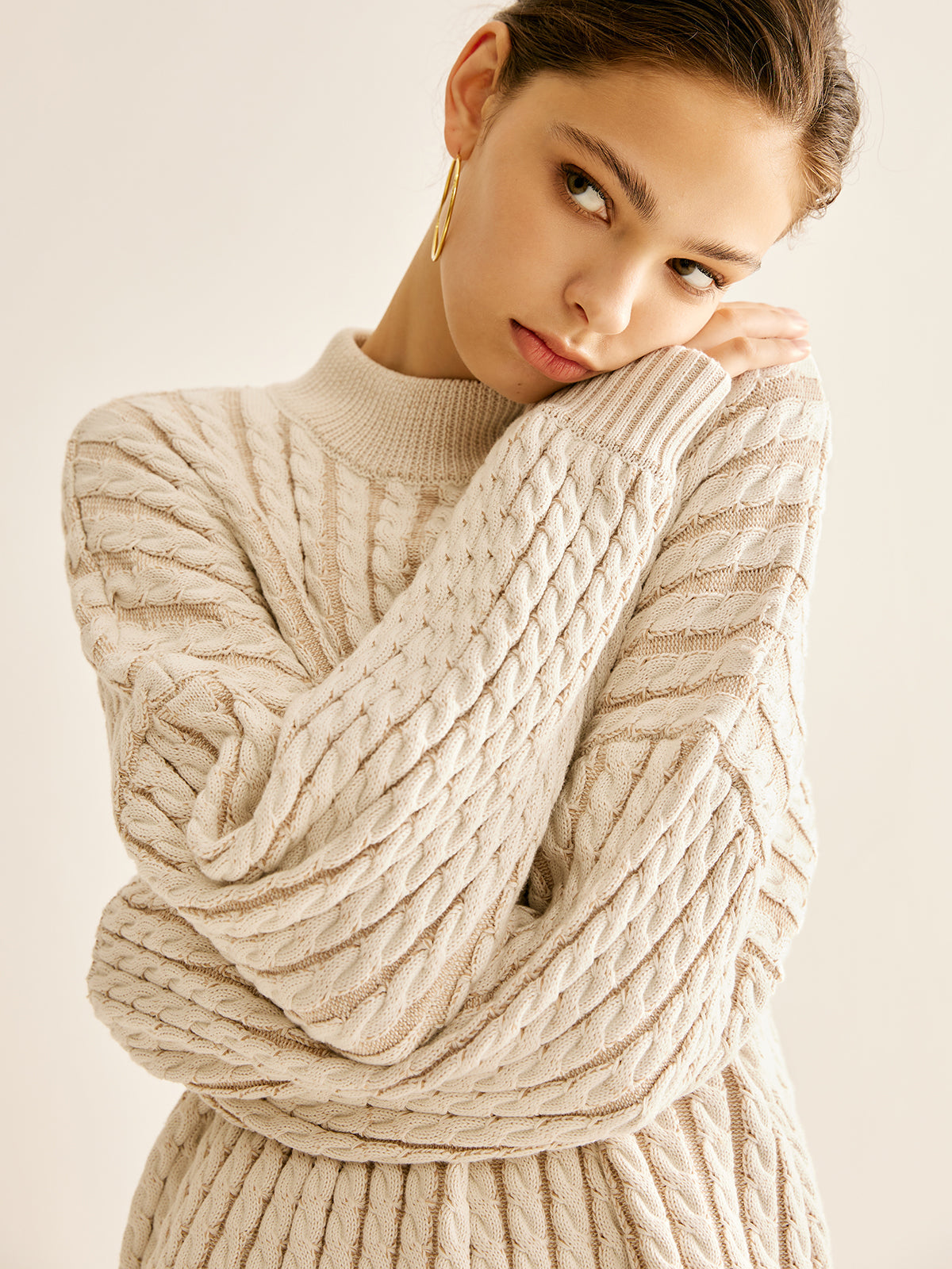 Minimalist Plain Cable Sweater for Women Cozy Winter Knit
