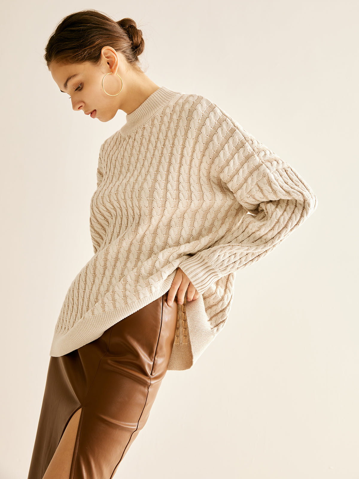 Minimalist Plain Cable Sweater for Women Cozy Winter Knit