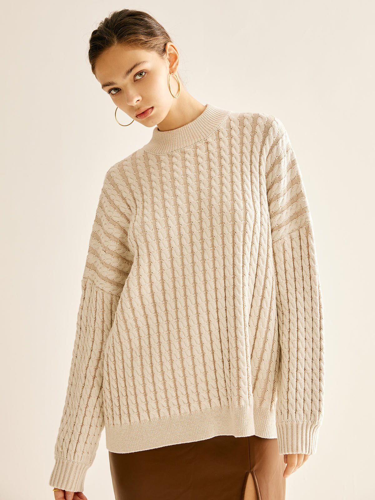 Minimalist Plain Cable Sweater for Women Cozy Winter Knit