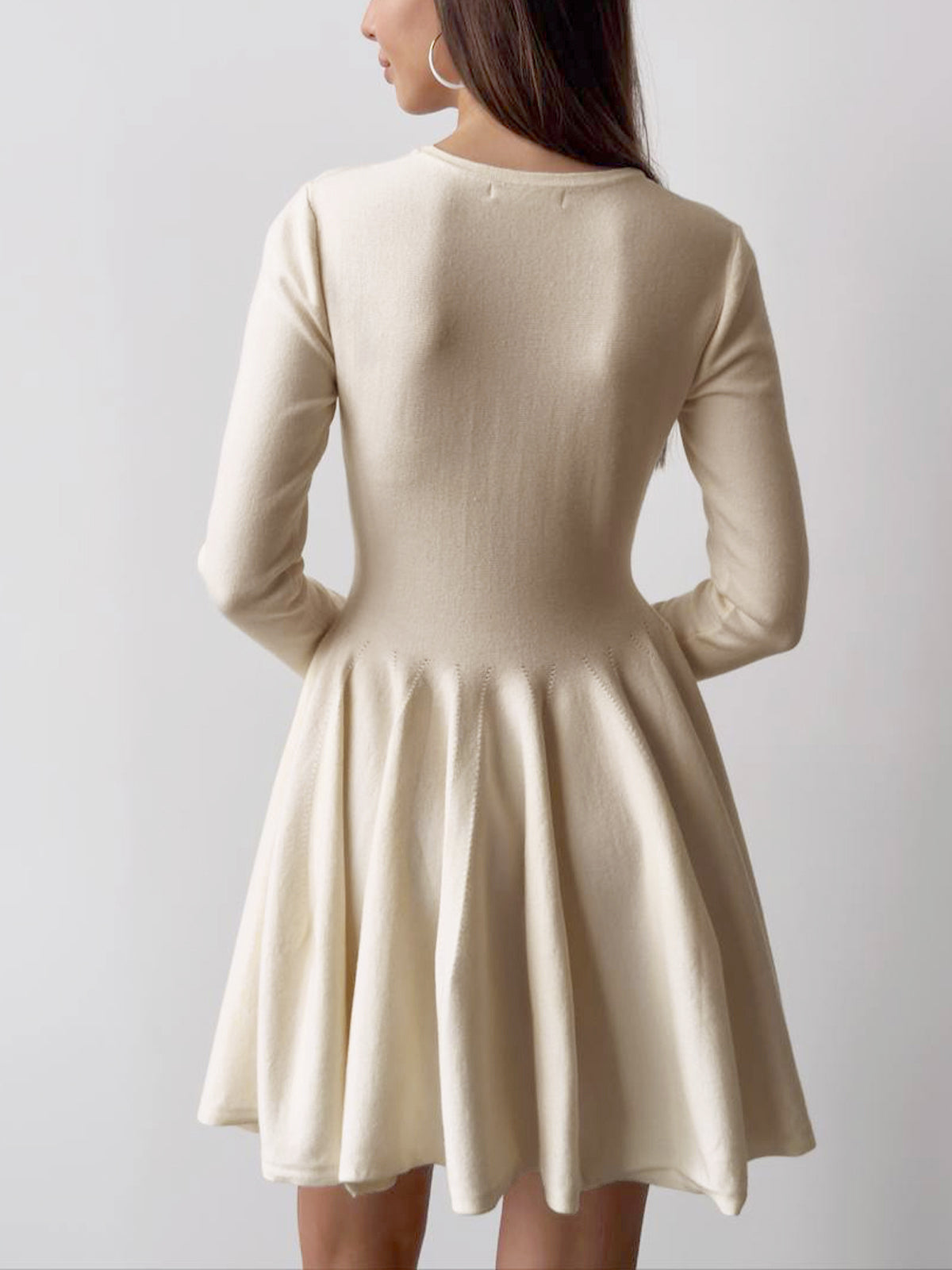 Plain Pleated Sweater Short Dress for Women Casual Fall Winter