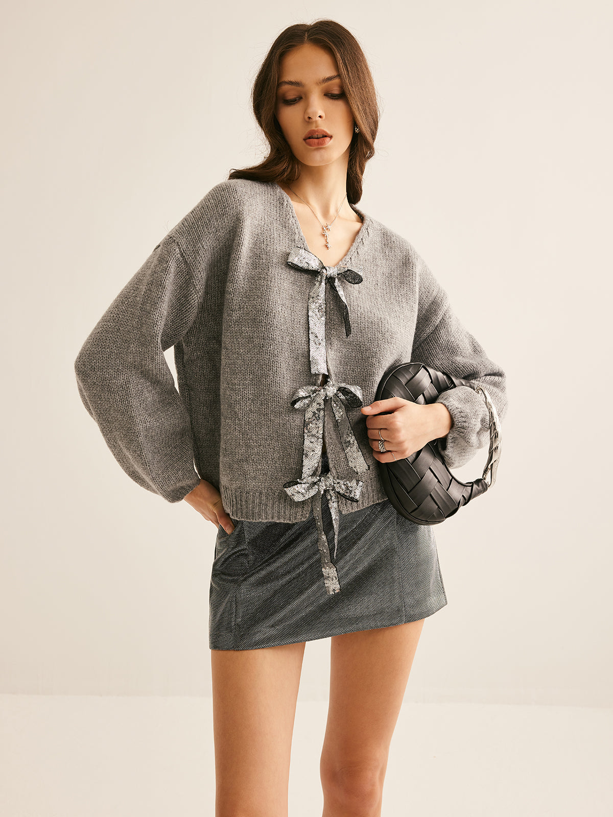 V-Neck Bow Knotted Cardigan for Women Casual Style
