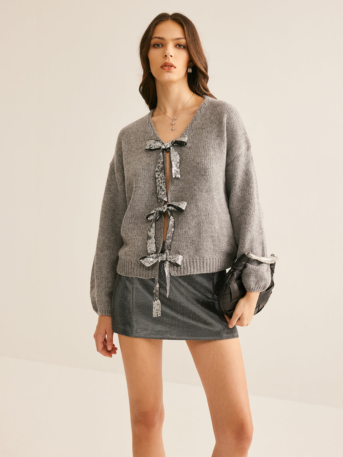 V-Neck Bow Knotted Cardigan for Women Casual Style