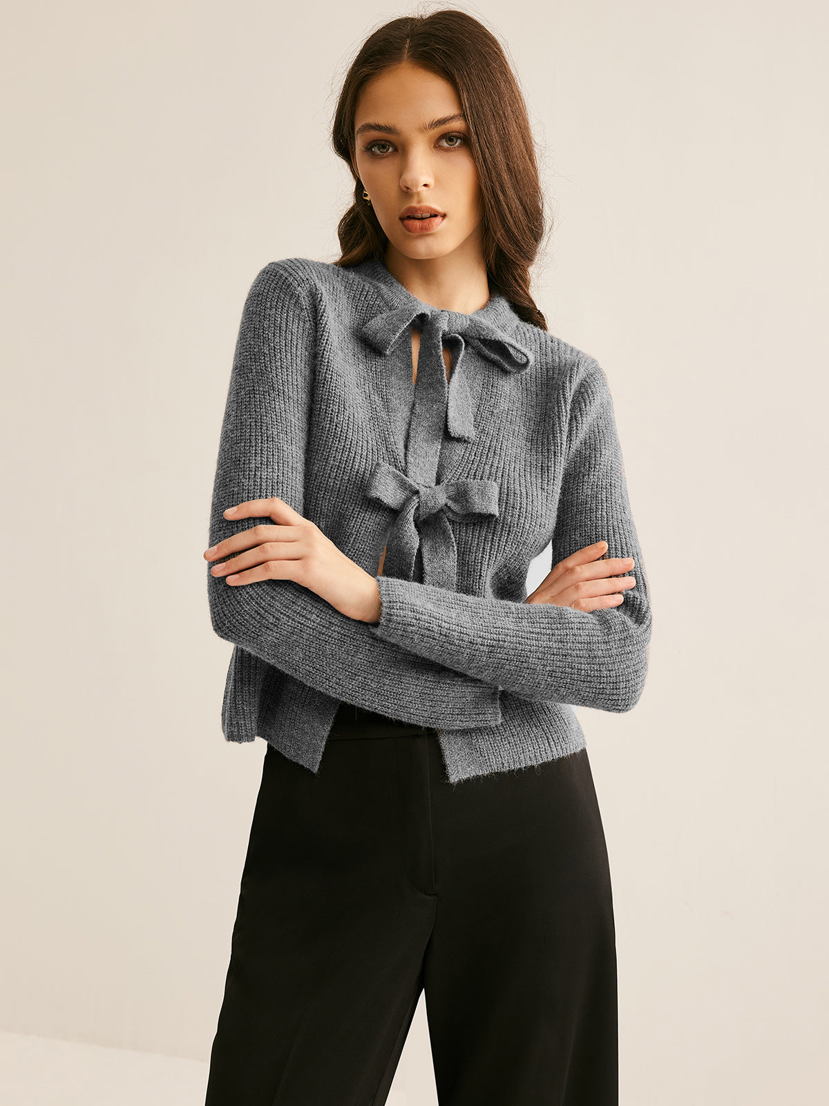 Bow Knotted Cardigan with Elegant Button Detail