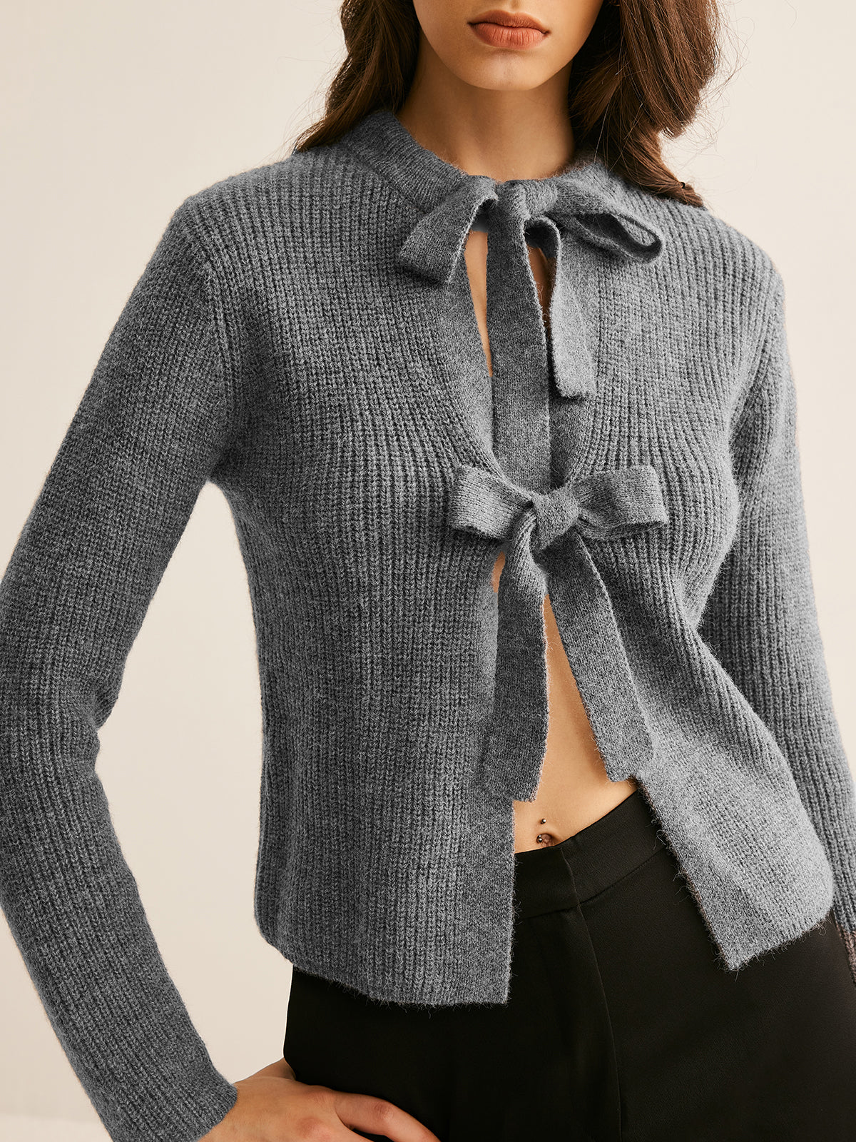 Bow Knotted Cardigan with Elegant Button Detail