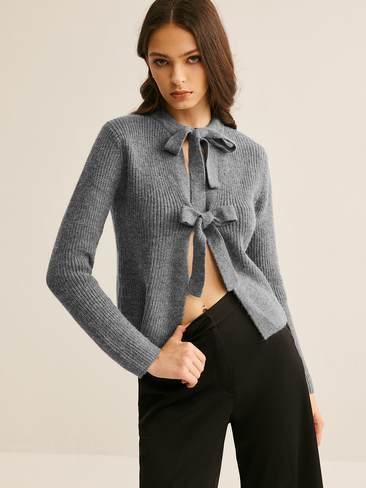 Bow Knotted Cardigan with Elegant Button Detail