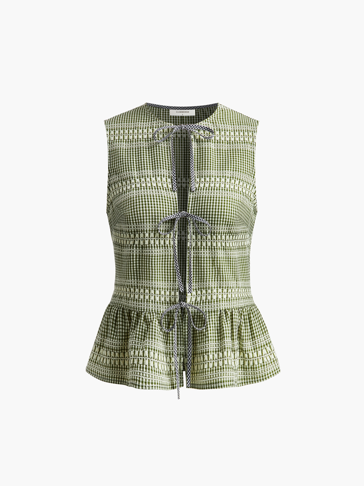 Plaid Tie Front Ruffle Tank Top with Button Details