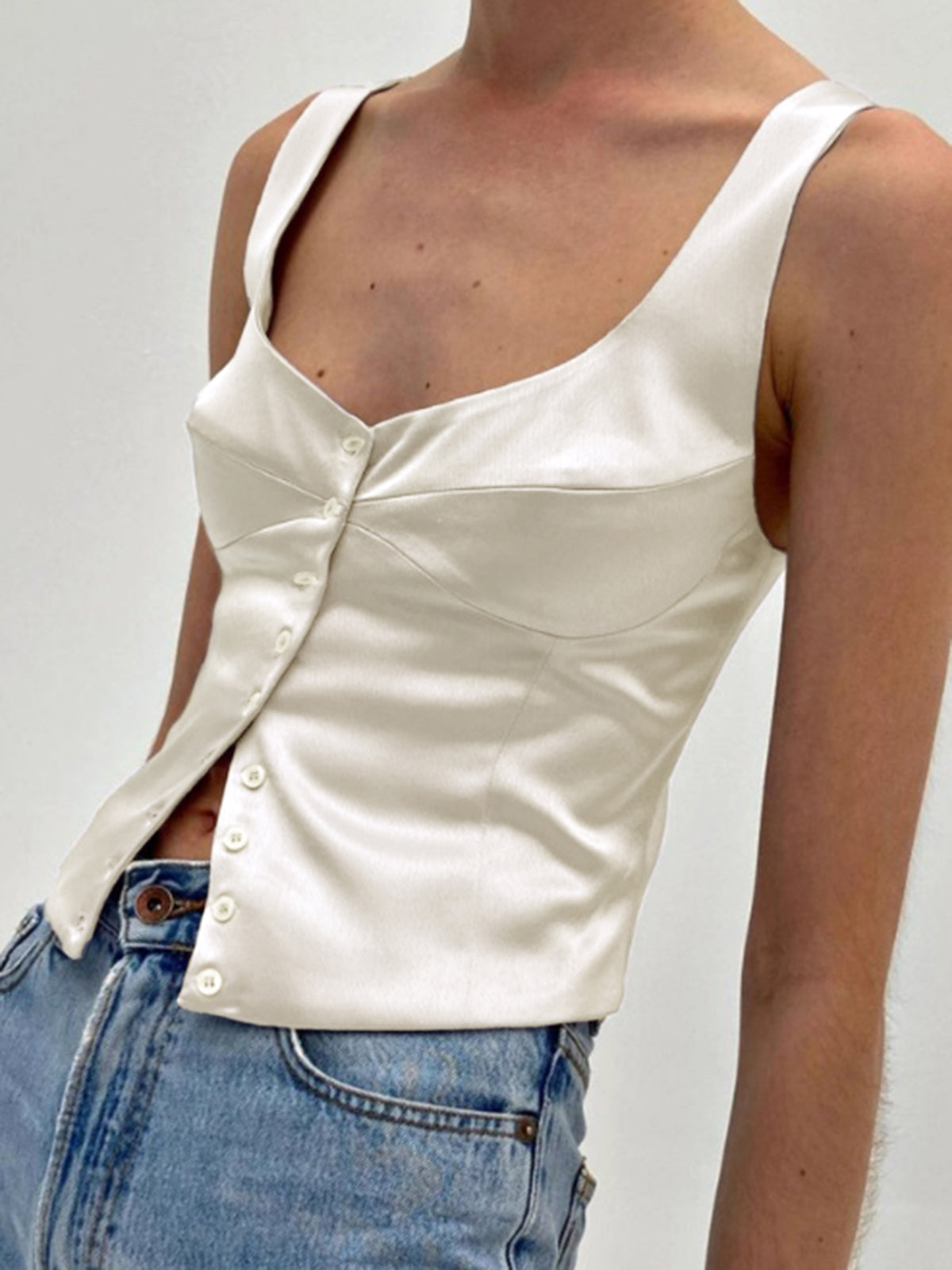Casual Button-Front Strappy Top Women's Lightweight Summer Blouse