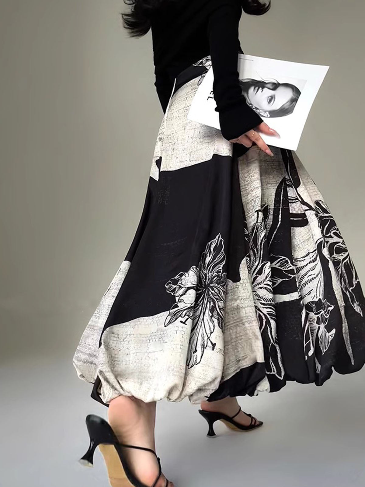Bud Waist Side-Zipper Midi Skirt Women's Flowy Spring Summer Collection