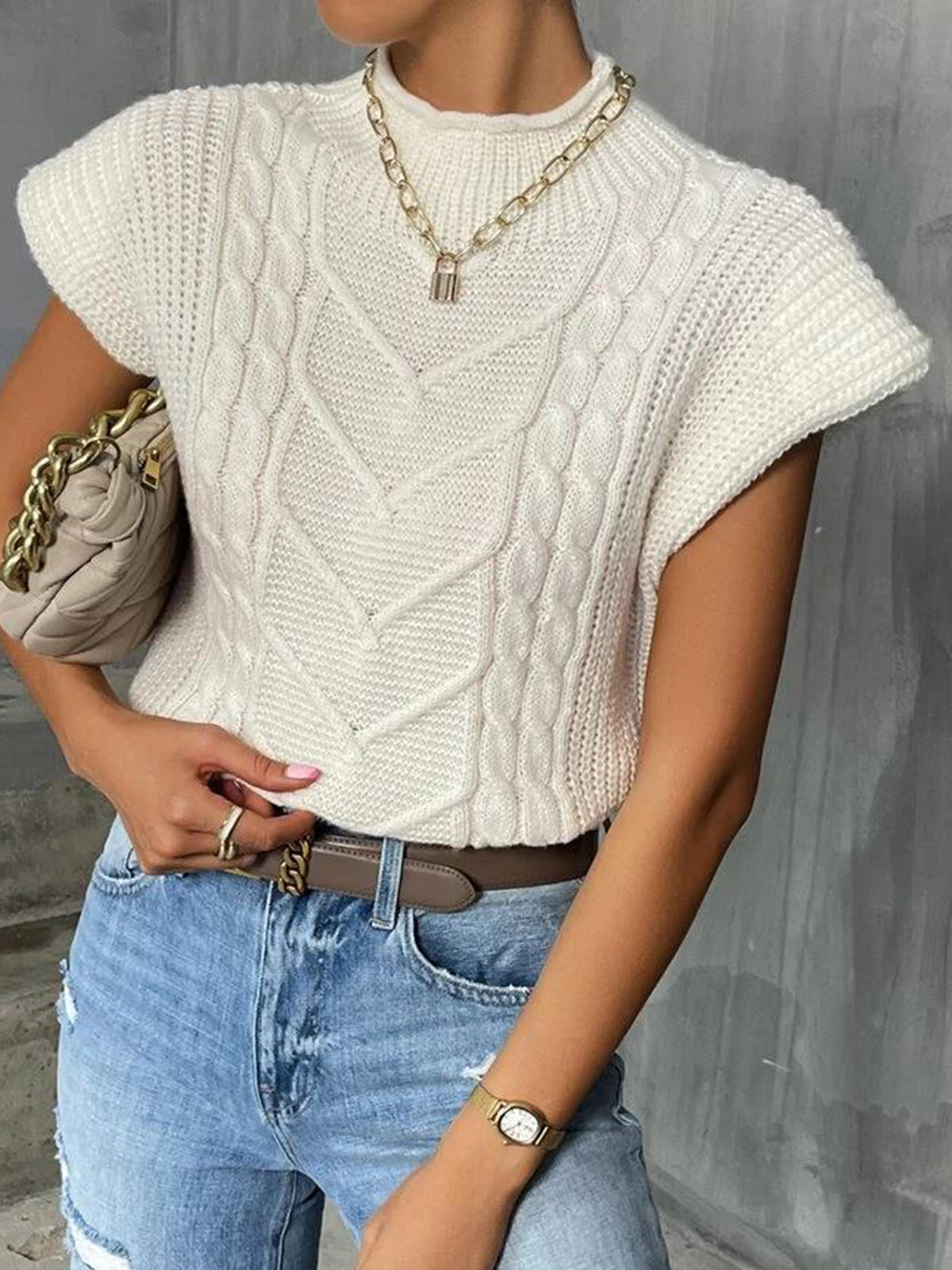 Plain Cap Sleeve Sweater Vest for Women Casual Wear