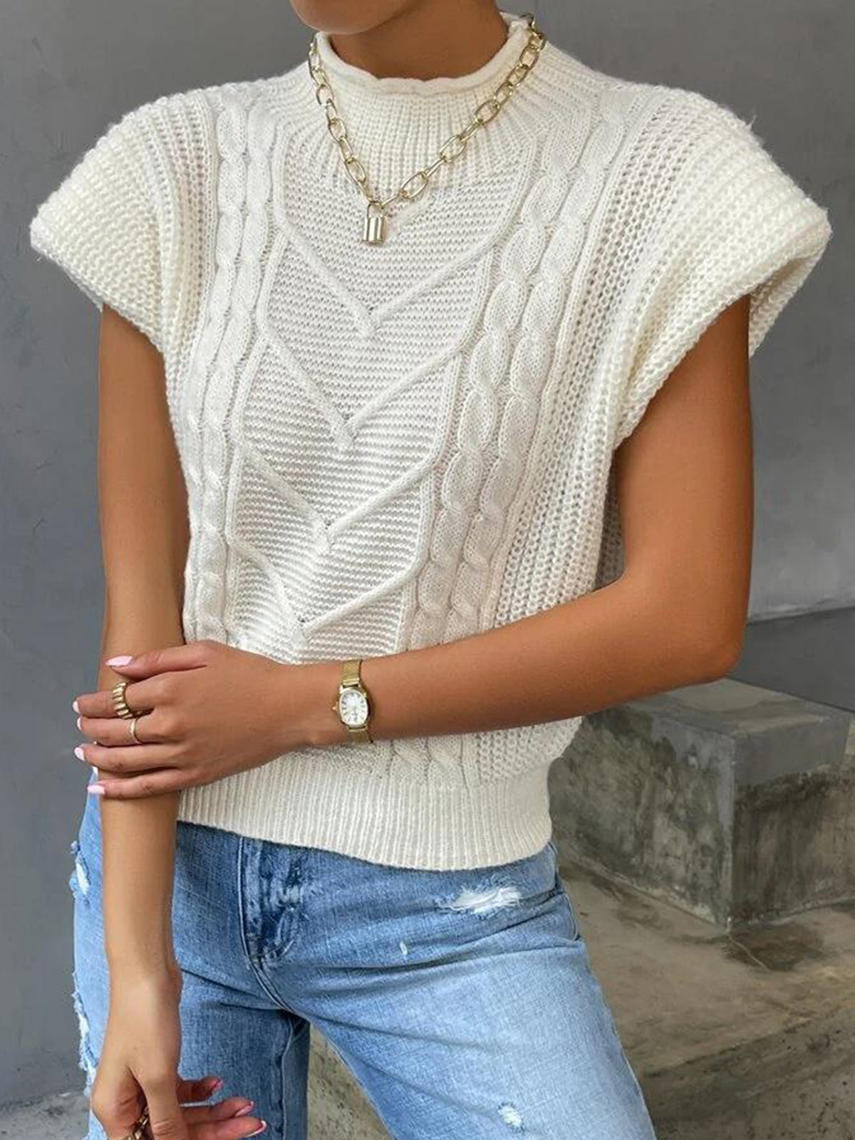 Plain Cap Sleeve Sweater Vest for Women Casual Wear
