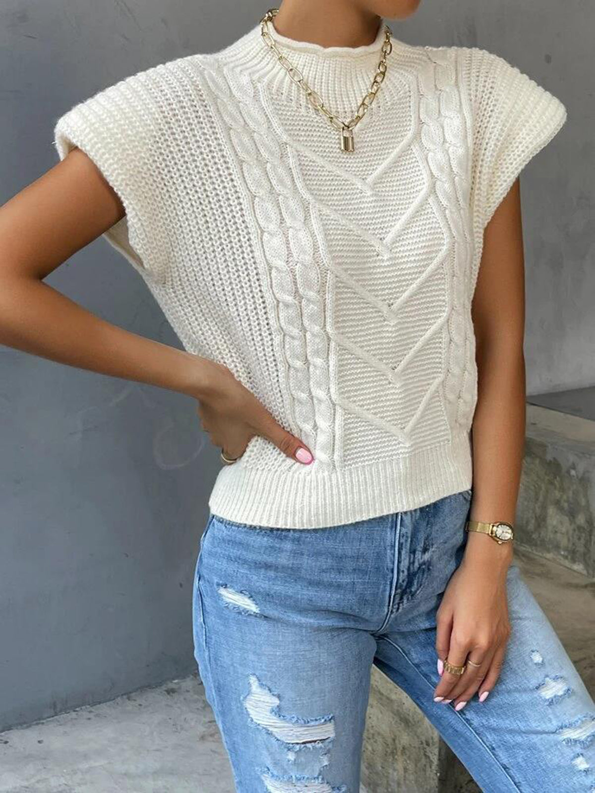 Plain Cap Sleeve Sweater Vest for Women Casual Wear