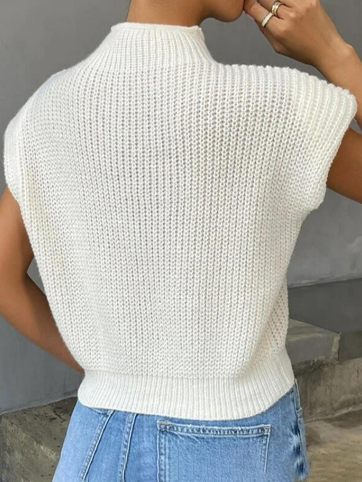 Plain Cap Sleeve Sweater Vest for Women Casual Wear