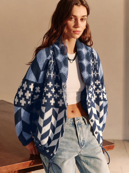 Boheme Printed Lapel Cardigan Lightweight Transitional Outerwear