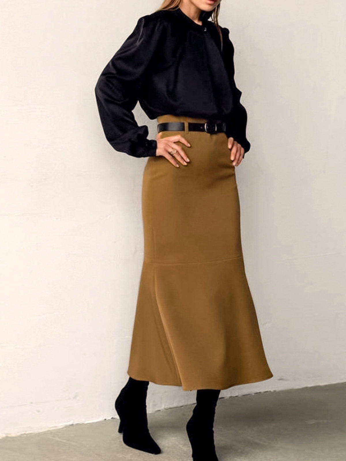 "Minimalist Plain Maxi Skirt Without Belt For Women Casual Wear"